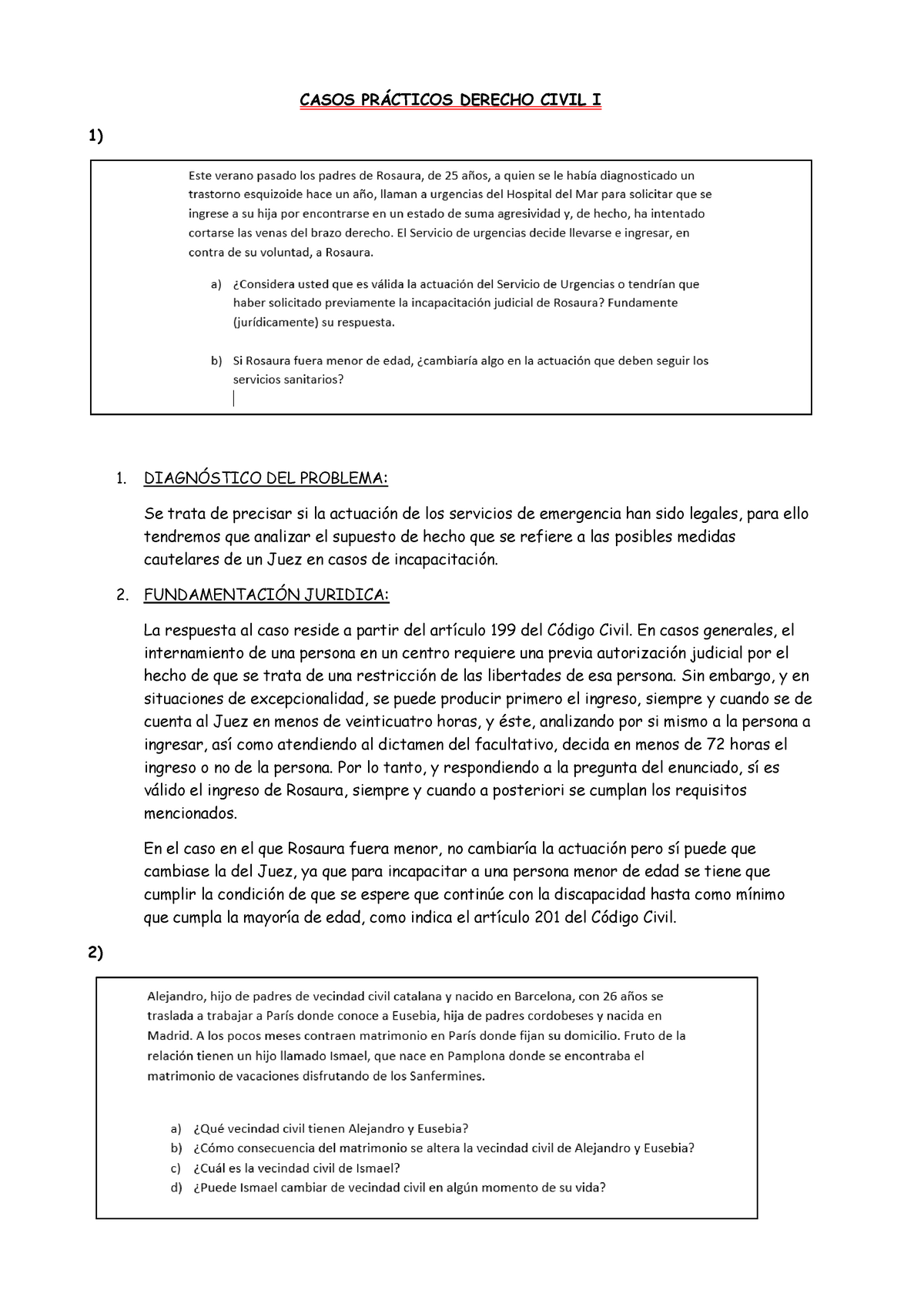 Casos PrÁcticos Resueltos Civil I Casos PrÁcticos Derecho Civil I 1 1 DiagnÓstico Del 7127