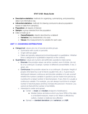 STAT cheat sheet - STAT 2120 - UVA - Studocu