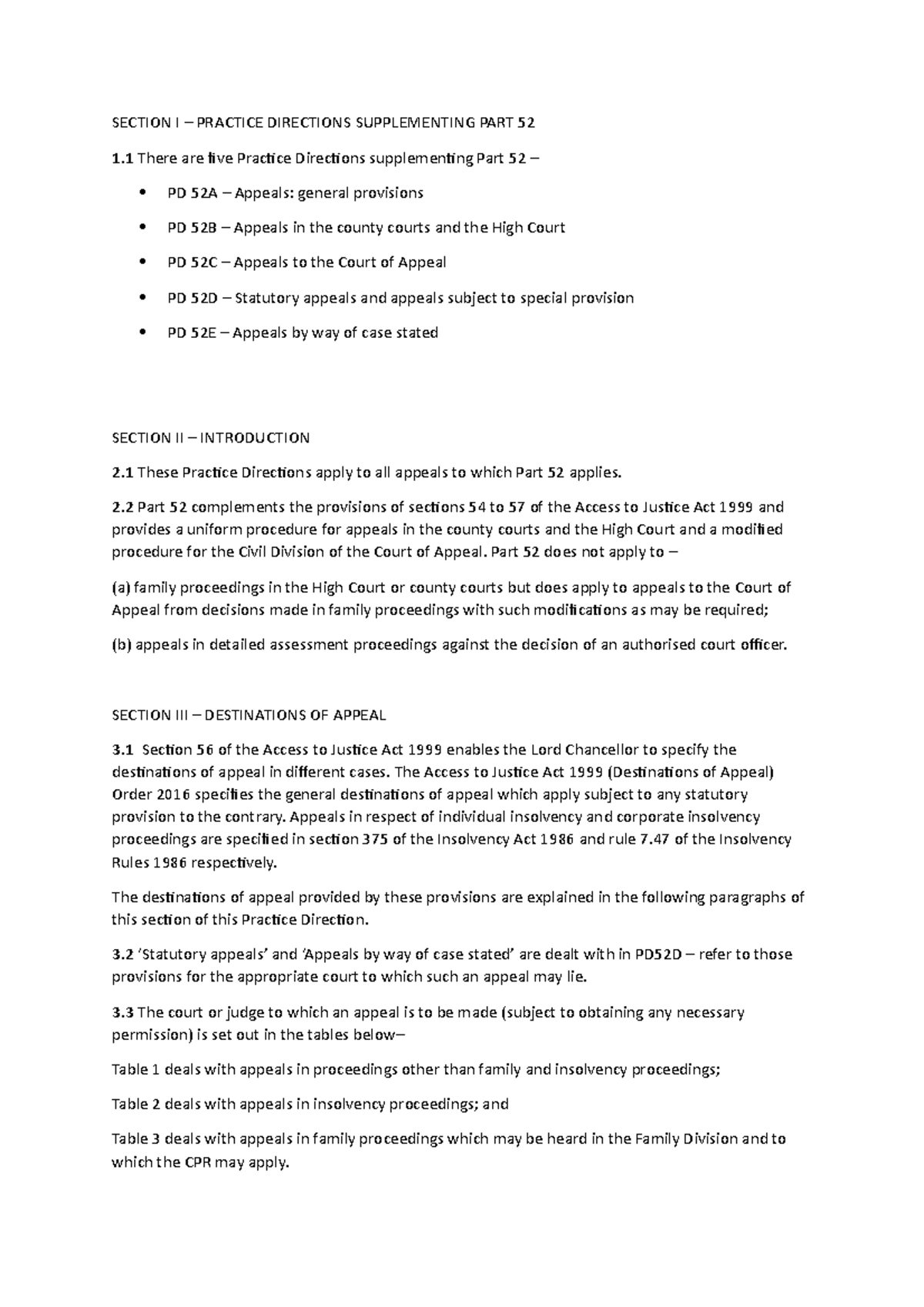 Practice direction 52a appeals, civil procedure rules - SECTION I ...