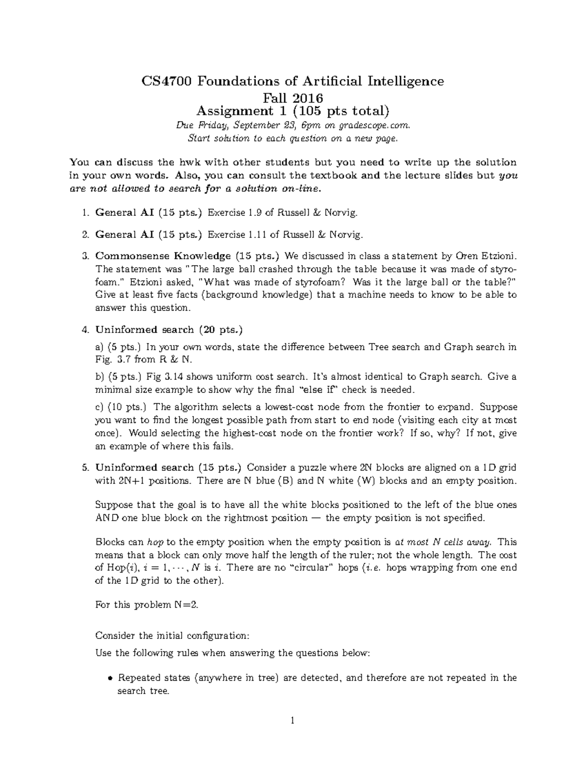 Seminar assignments - Homework 1 - CS4700 Foundations of Artificial ...