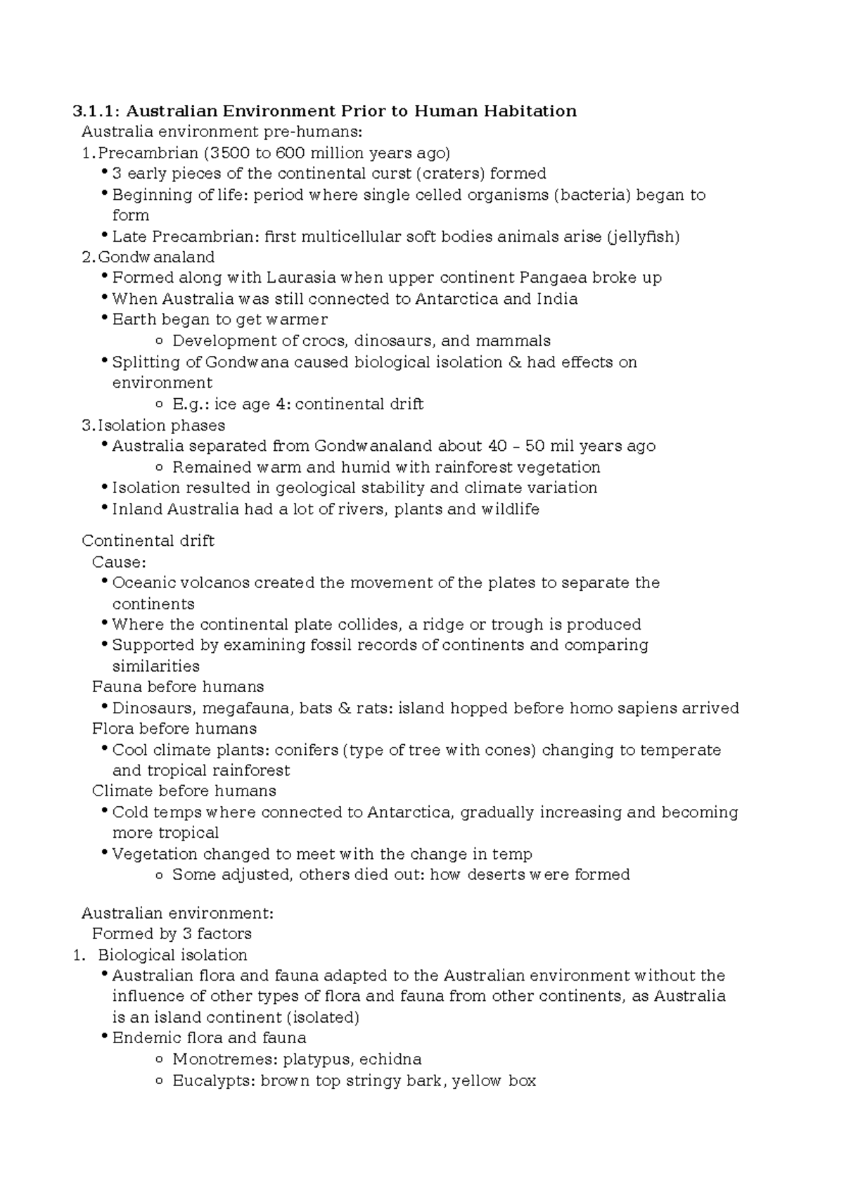 OES Unit 3 AOS 1 Notes - Outdoor ed - 3.1: Australian Environment Prior ...