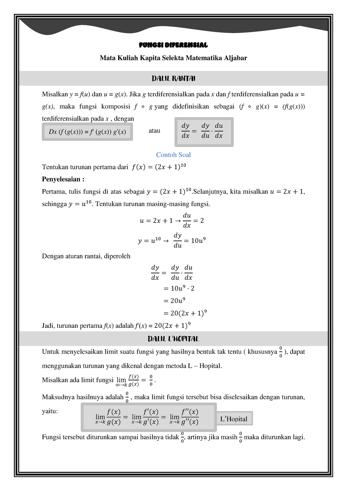 Fungsi Diferensial Bagian 2 - FUNGSI DIFERENSIAL Mata Kuliah Kapita ...