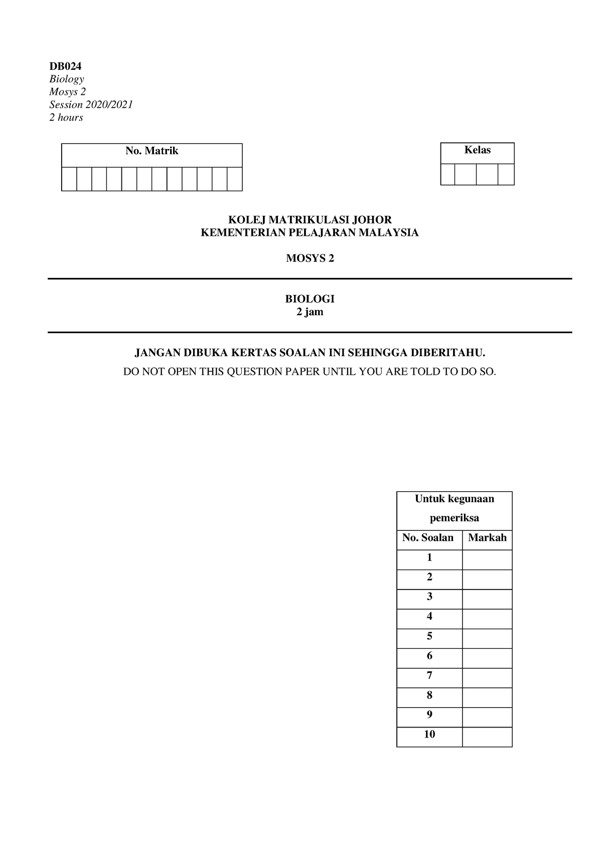 assignment biology matrikulasi