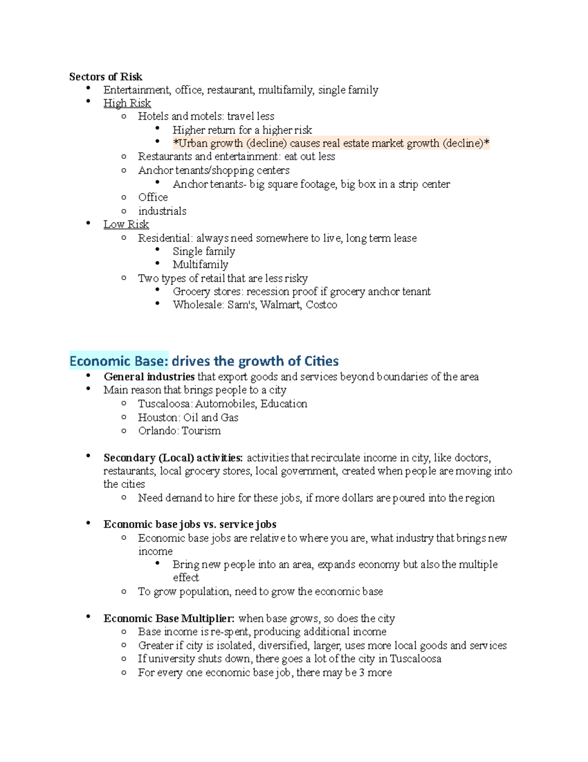 FI331 Chapter 5 Lecture notes from Dr. Tidwell's Class Sectors of