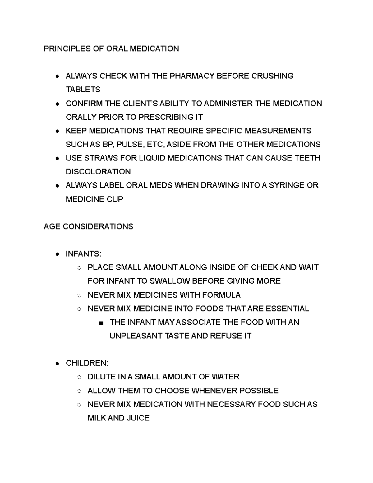 ORAL MEDICATION MOST IMPORTANT PRINCIPLES AND CONSIDERATIONS