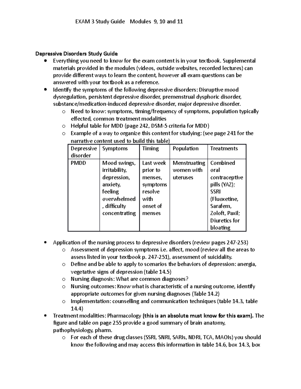 Exam 3 Review Guide- final exam study guide - Depressive Disorders ...