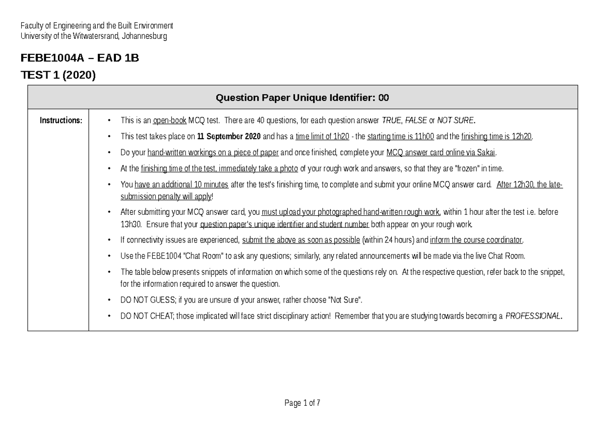 TEST+1+ 2020 +-+With+Answers - FEBE1004A – EAD 1B TEST 1 (2020 ...