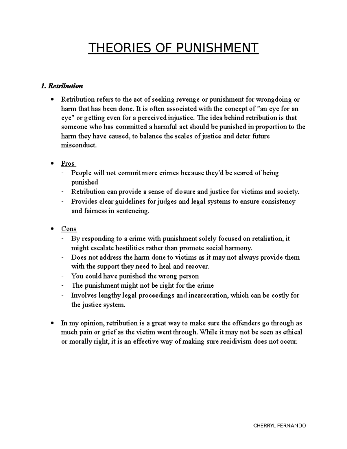 Theories OF Punishment - THEORIES OF PUNISHMENT 1. Retribution ...