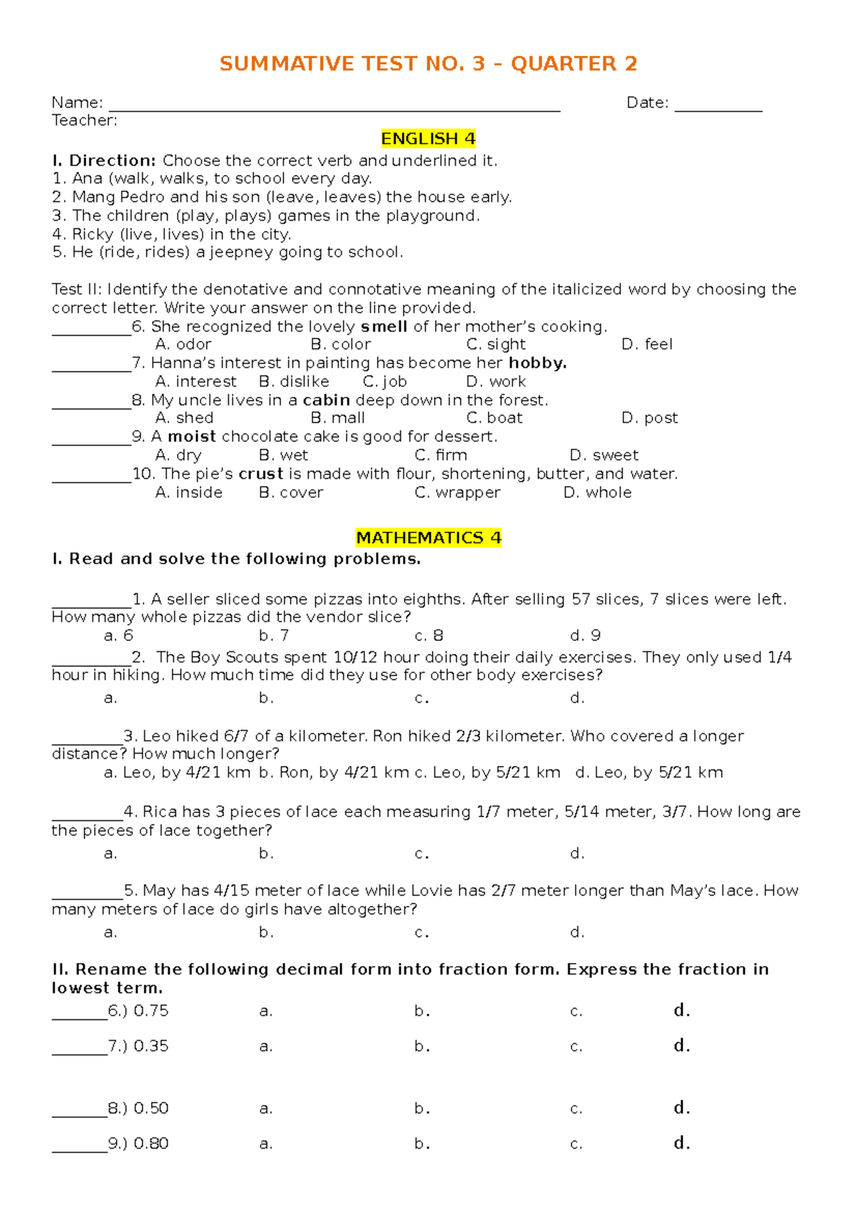 summative test grade 4 quarter 2 melc based