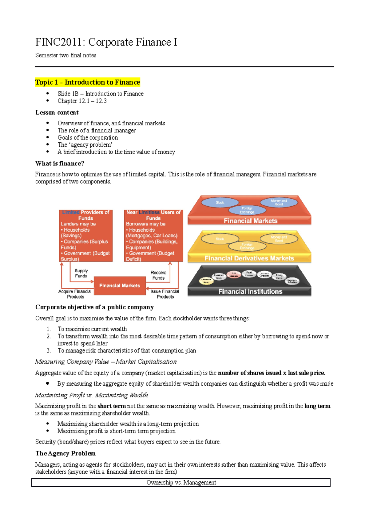 FINC2011 notes S2/2021 - Corporate Finance I - USyd - StuDocu