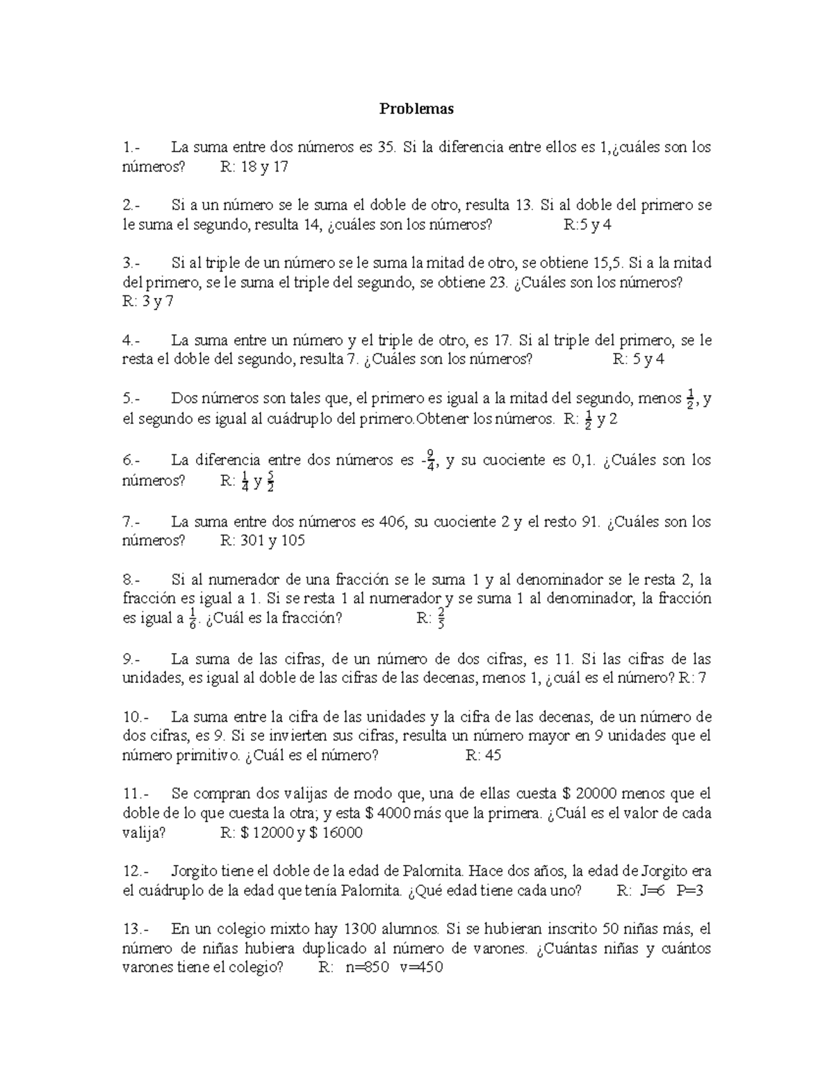 El Doble De La Diferencia De Dos Números problemas sistemas de ecuaciones - Problemas 1 suma entre dos números es  35. Si la diferencia entre - StuDocu