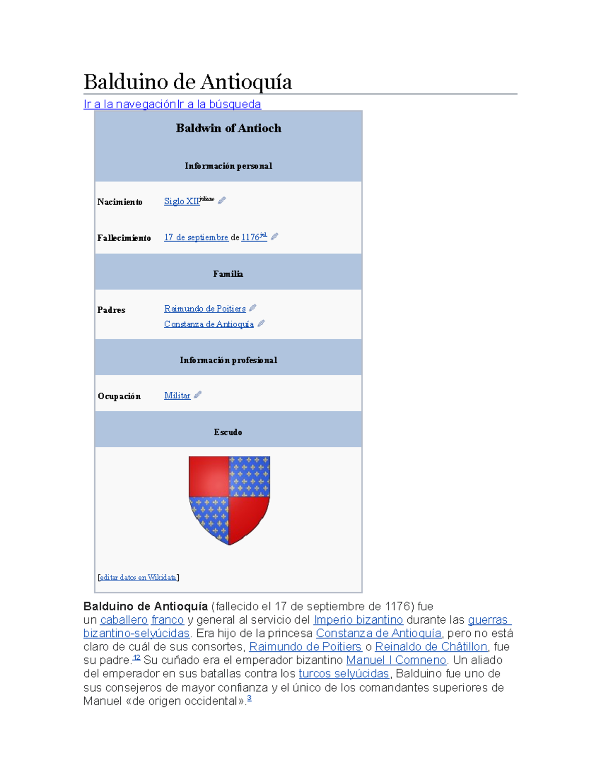 Balduino de Antioquía - Balduino de Antioquía Ir a la navegación Ir a ...