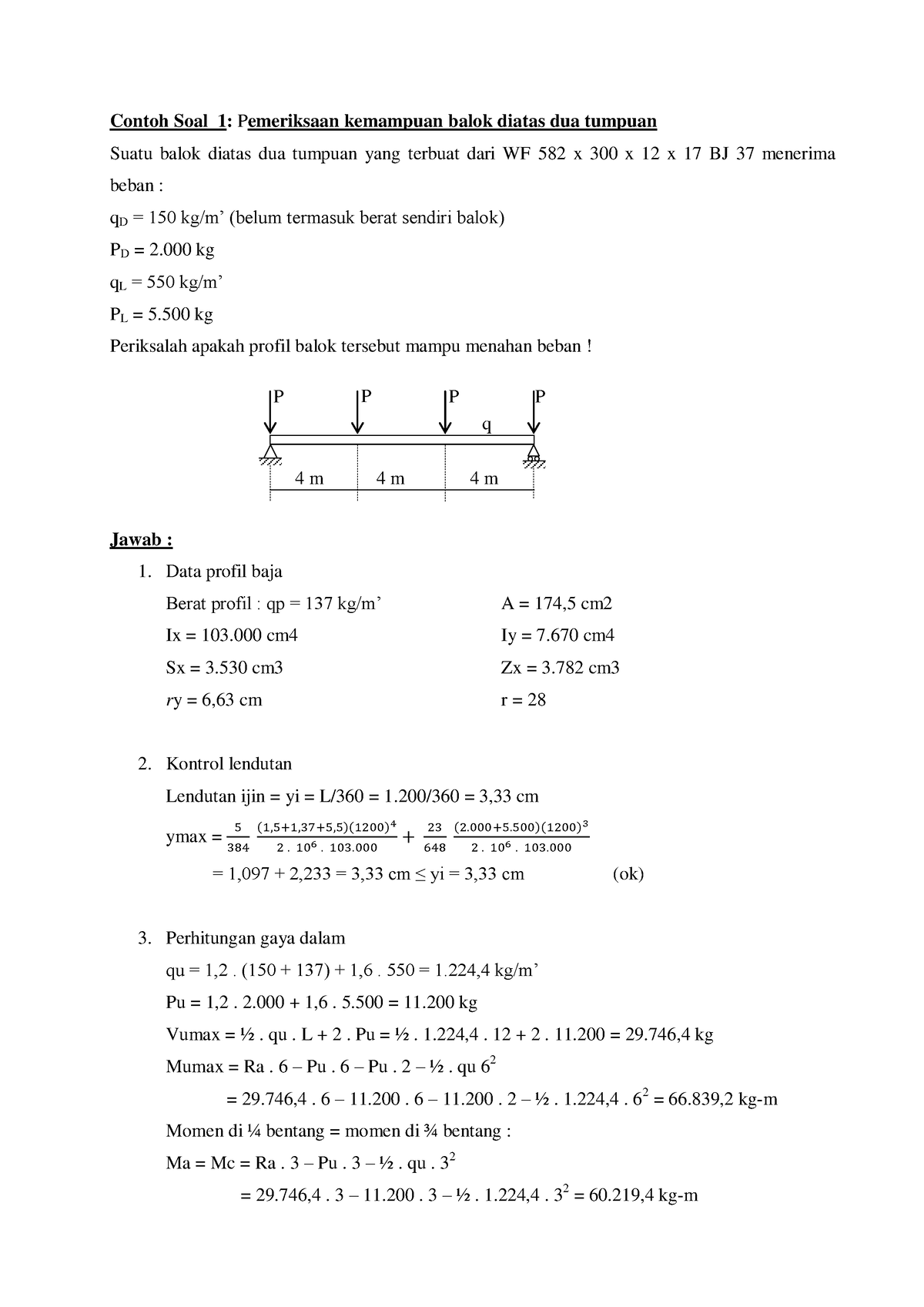 Contoh Soal Balok Lentur - Contoh Soal 1: Pemeriksaan Kemampuan Balok ...