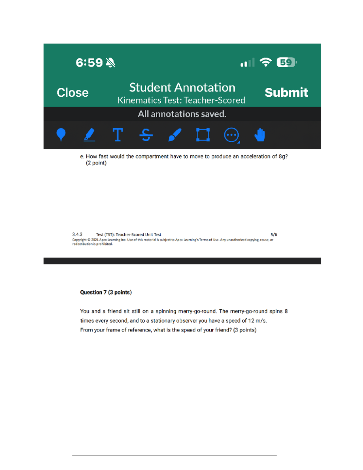 Untitled document - 6:59 59 Close Student Annotation Submit Kinematics ...