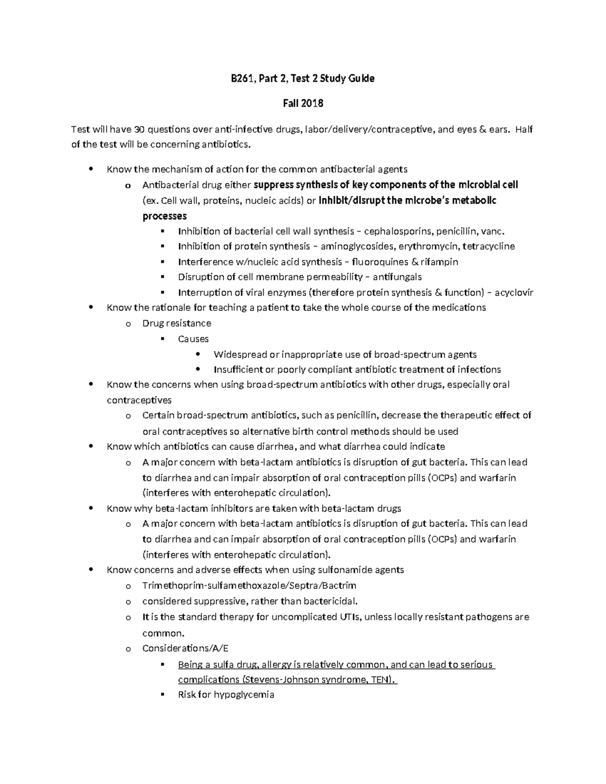 B261, Part 2, Test 2 study guide, Nov 2018 - B261, Part 2, Test 2 Study ...