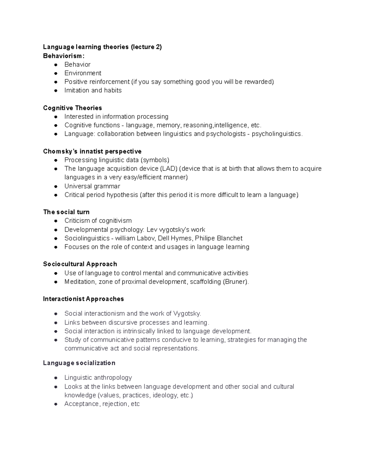 Second language learning - Language learning theories (lecture 2 ...