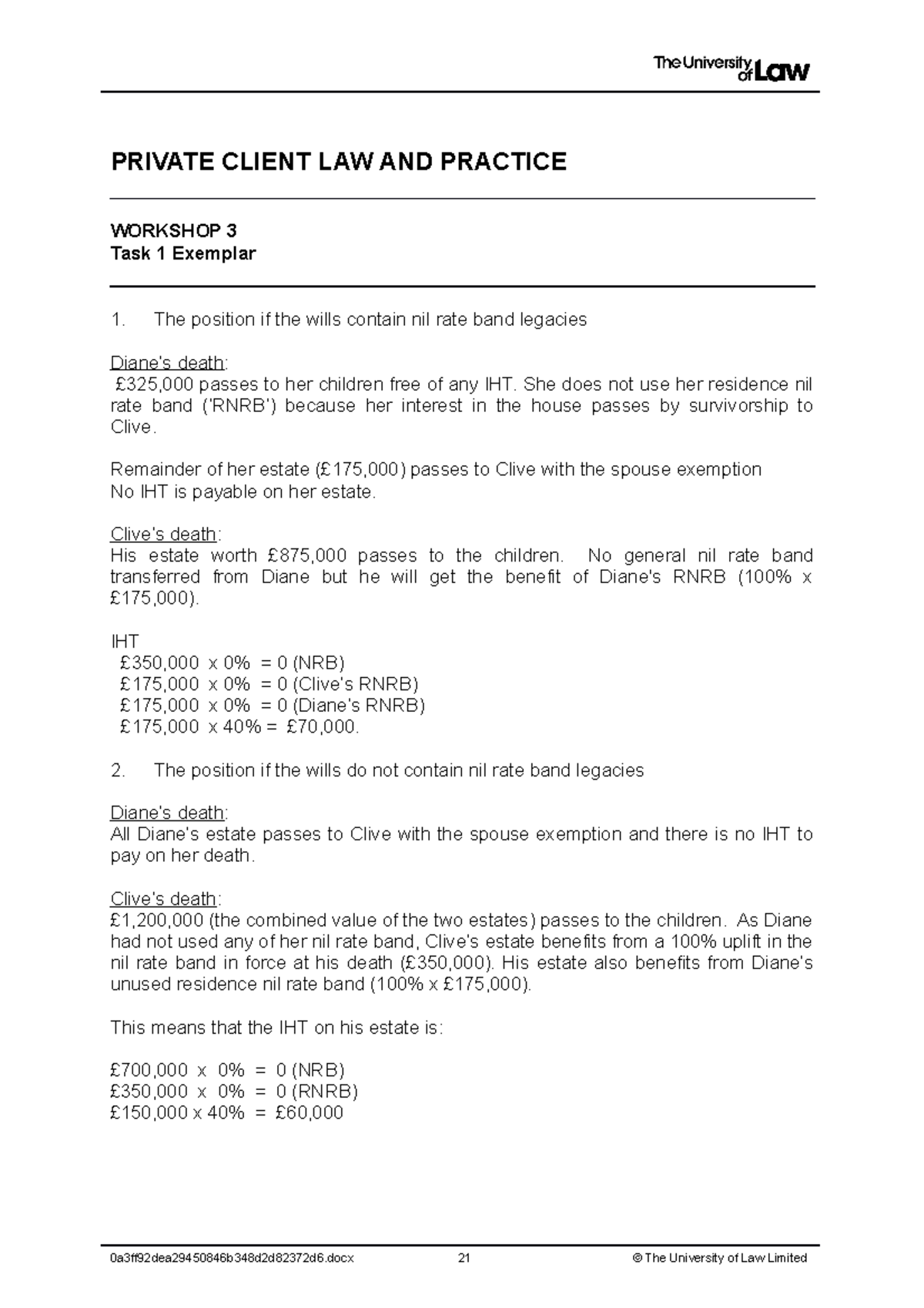 1920 priv ws03 ce02 task 01 exemplar t - PRIVATE CLIENT LAW AND ...
