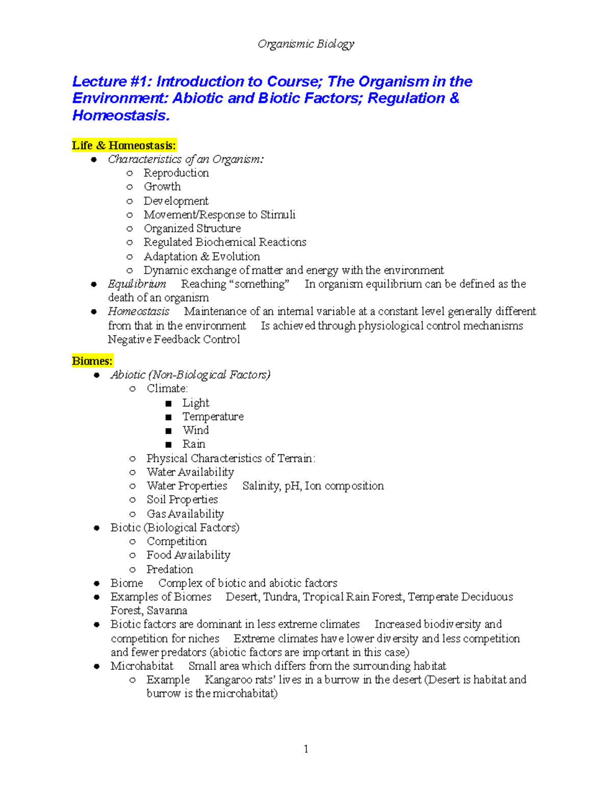 Introduction To Organismic Biology: Abiotic And Biotic Regulation - Studocu
