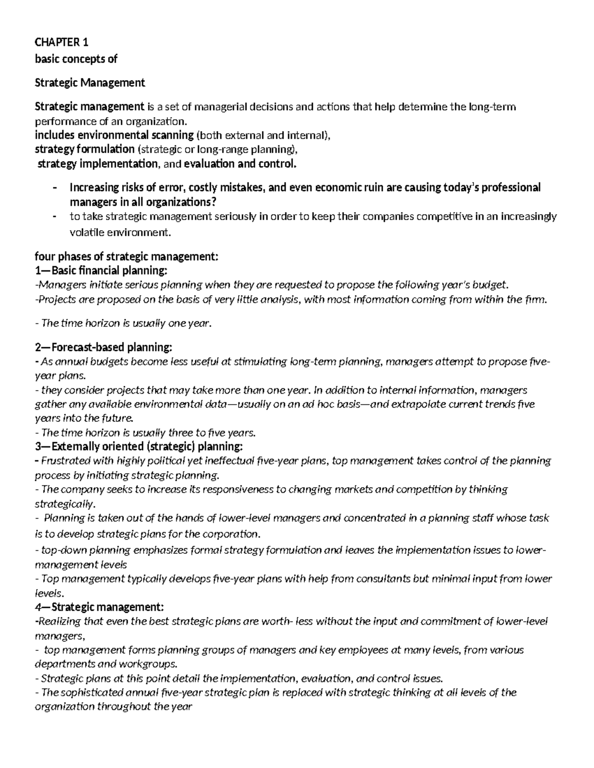 Strategic management Chapter 1 - CHAPTER 1 basic concepts of Strategic ...