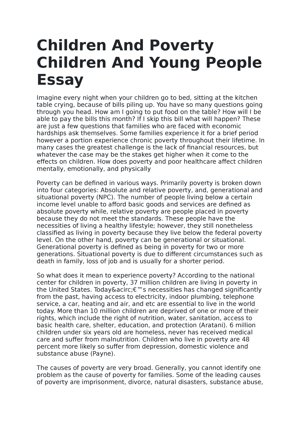 essay on poverty 1000 words
