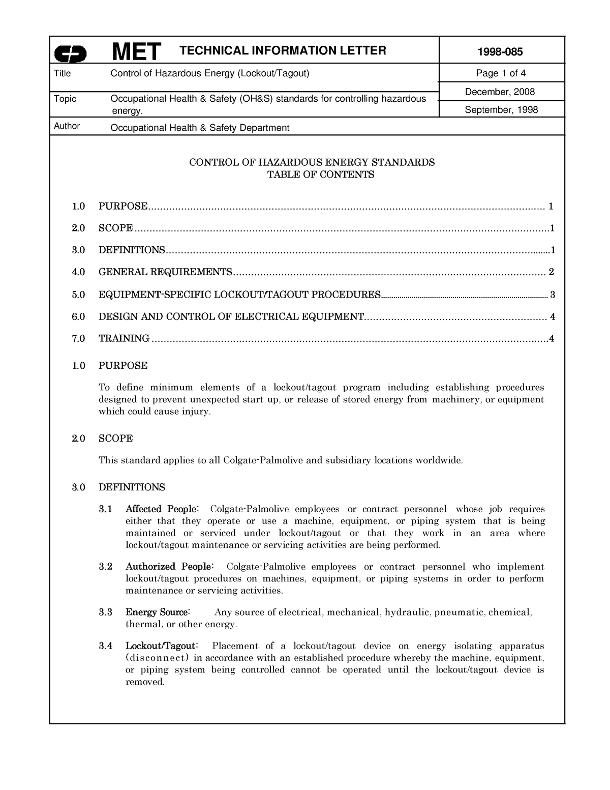 LOTO+Std - Sistema de Bloqueio - MET TECHNICAL INFORMATION LETTER 1998 ...