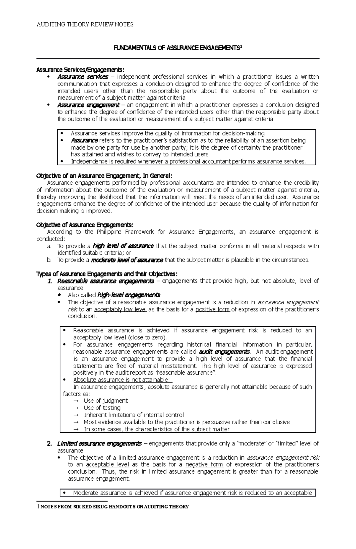 Review- Notes - FUNDAMENTALS OF ASSURANCE ENGAGEMENTS 1 Assurance ...
