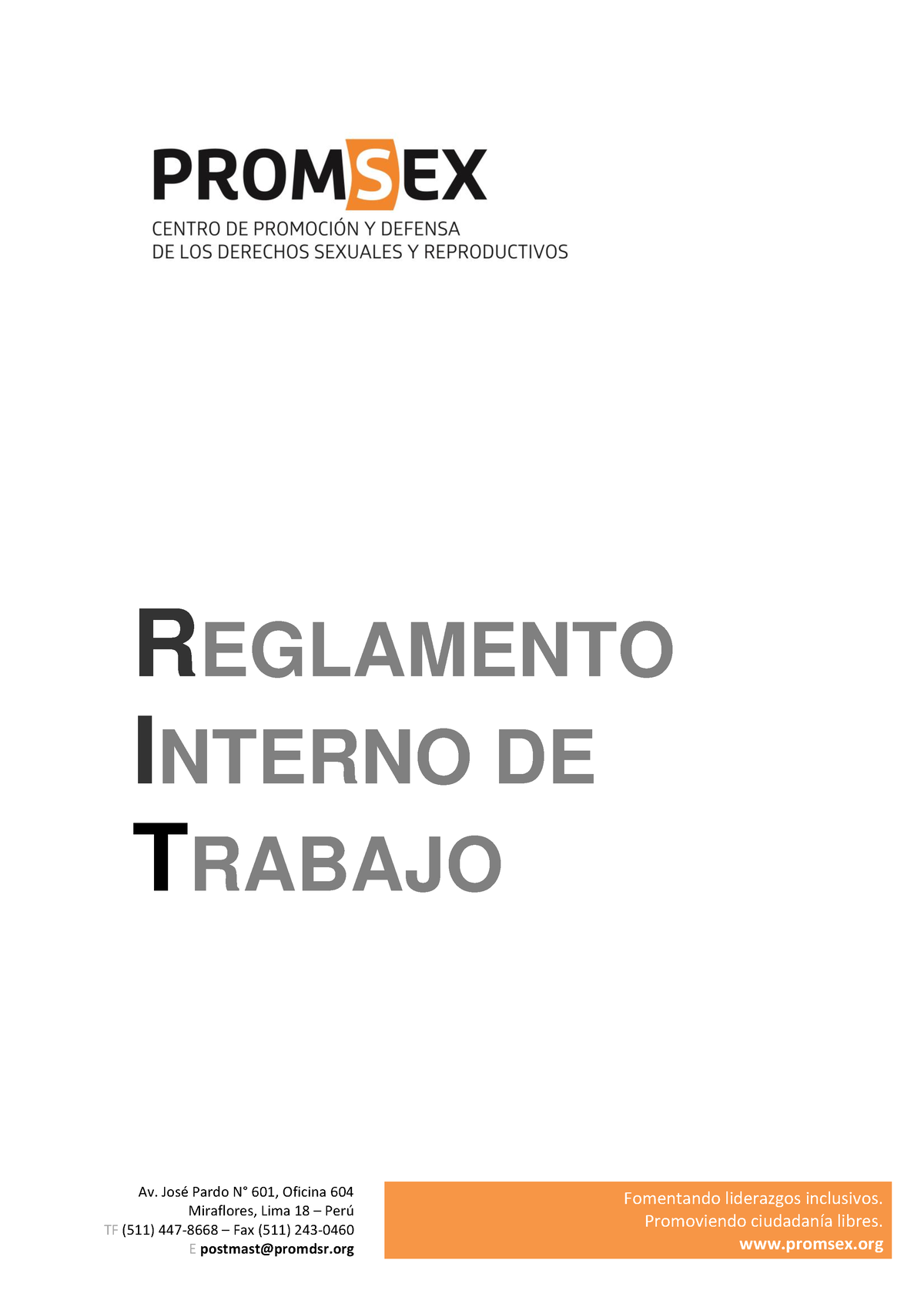 Ritpromsex 2018 Reglamento Interno Del Trabajo Reglamento Interno De Trabajo Av José Pardo 6174