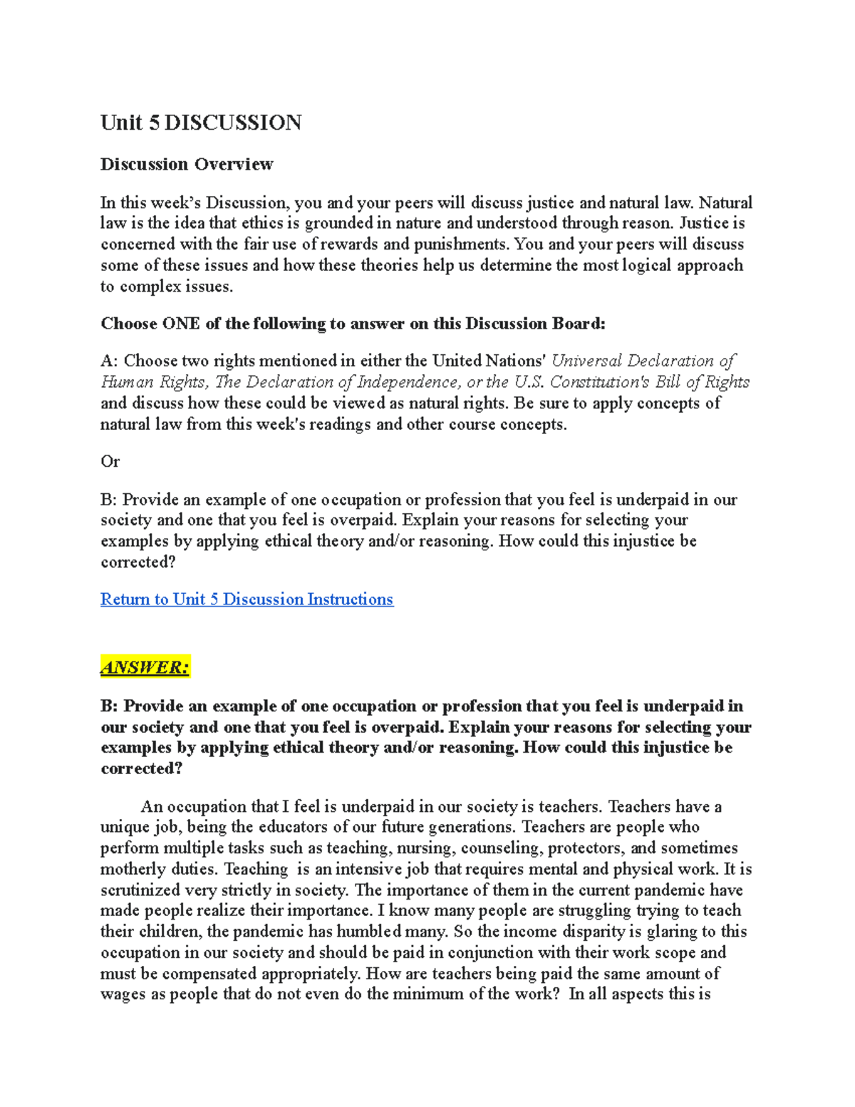 HU245 Unit 5 Discussion - Unit 5 DISCUSSION Discussion Overview In this ...