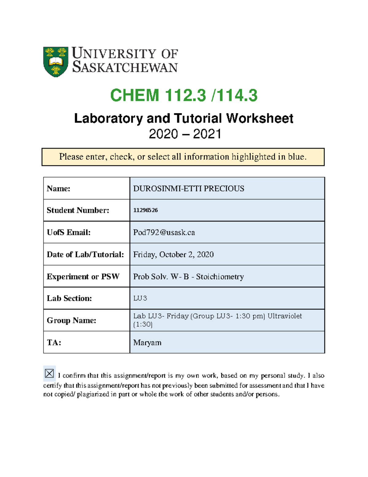 Problem Session Worksheet - PSW B- Stoich problems- Part A fillable ...