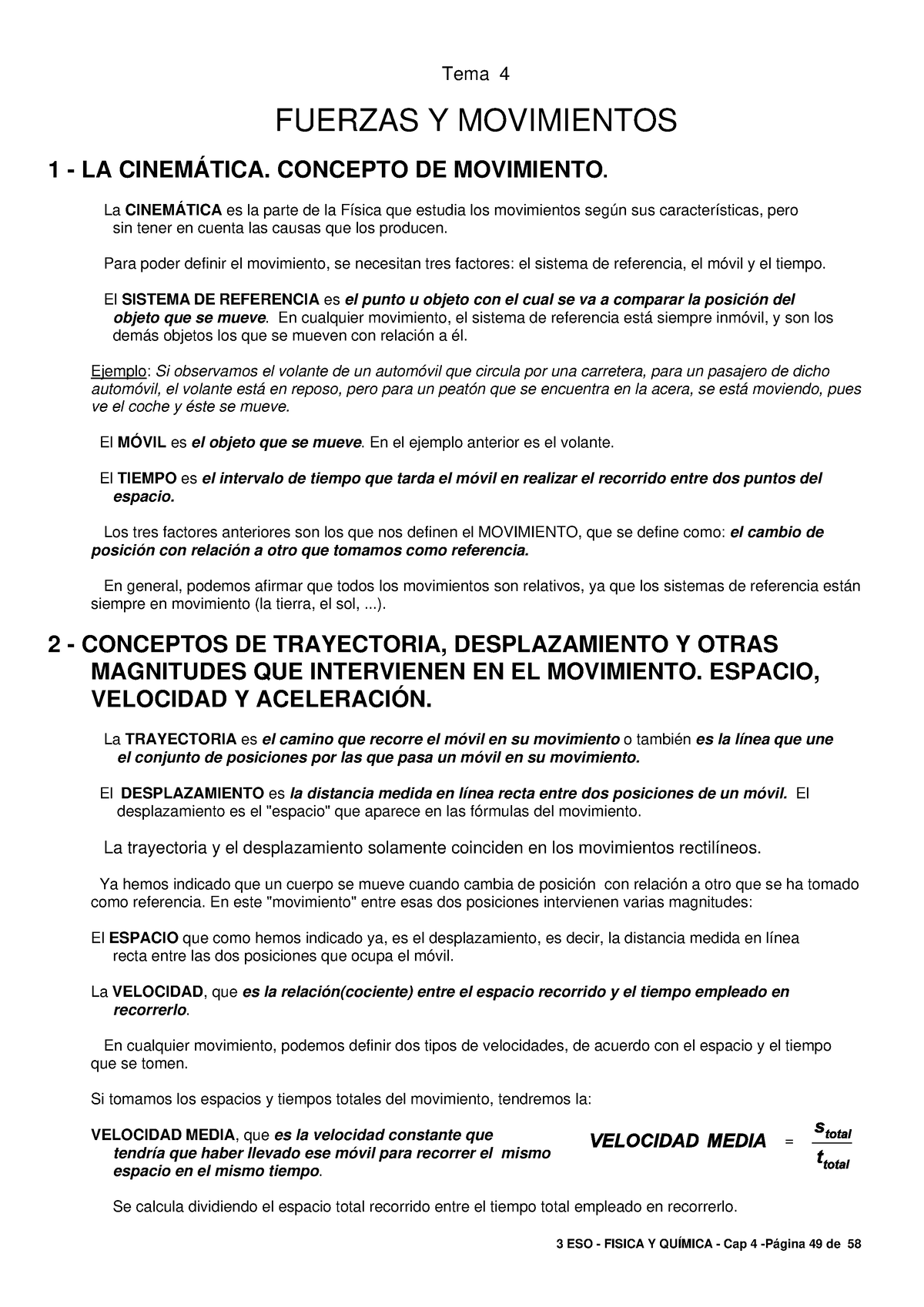 Fisica B Fuerzas Y Movimientos Cinematica Concepto DE Movimiento - Tema ...