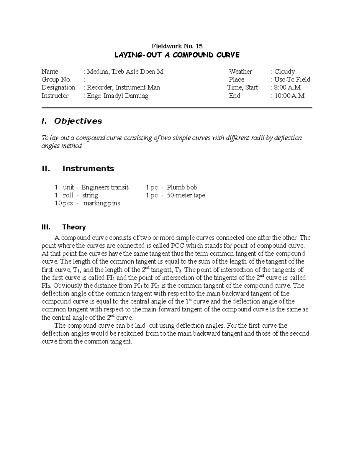 Fieldwork No 15 Tad - Fundamentals of Surveying Laboratory - Fieldwork ...