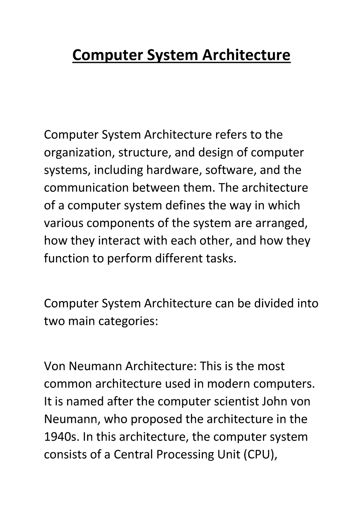 Computer System Architecture 1 - Computer System Architecture Computer ...