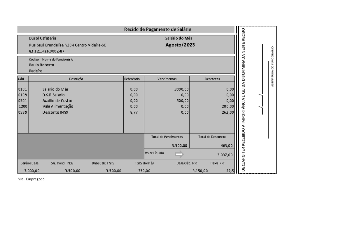 Holerite Padeiro - planos - Recido de Pagamento de Salário Dusol ...