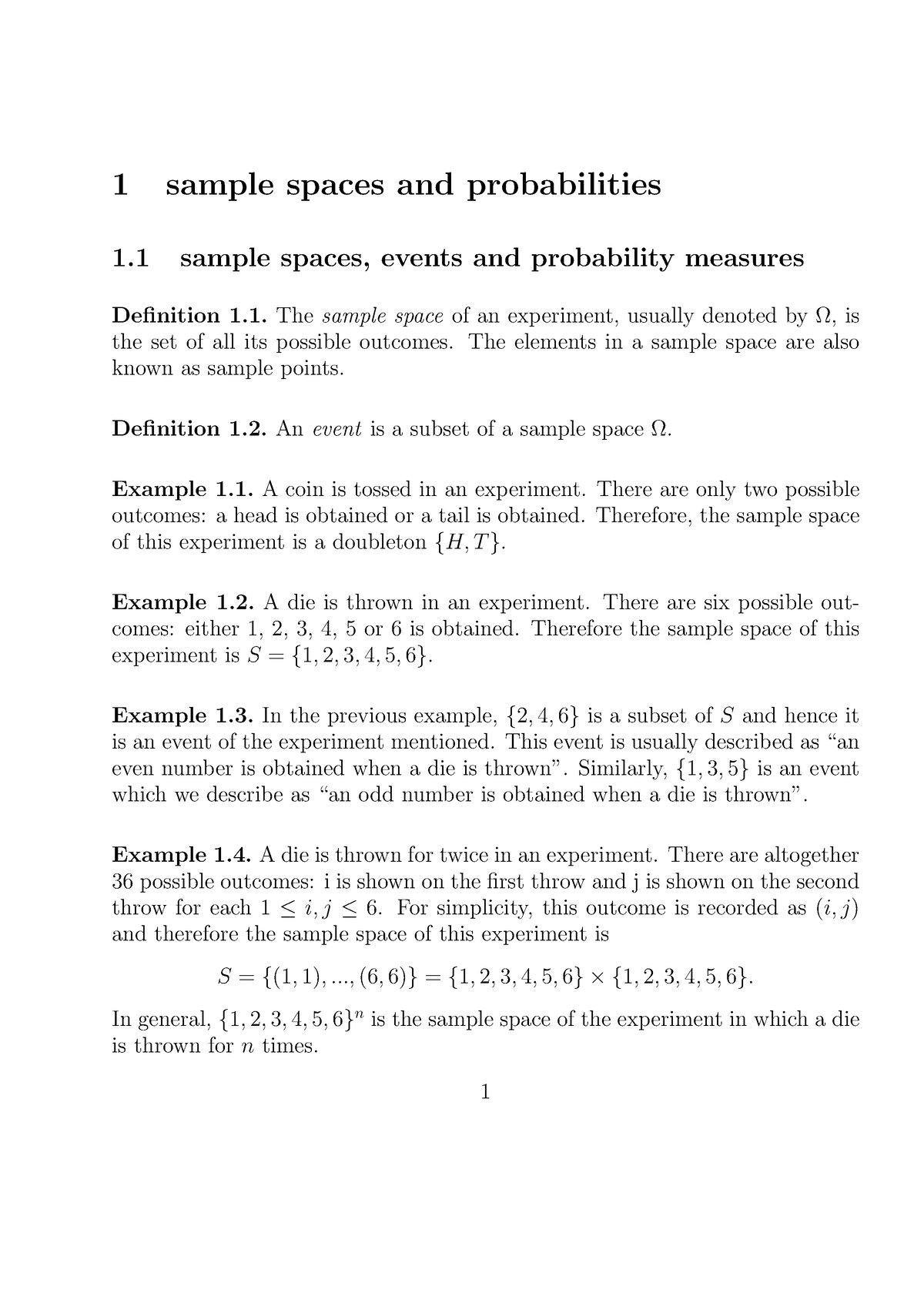 ST111 Noteweek 1 (1) - Probability - 1 Sample Spaces And Probabilities ...