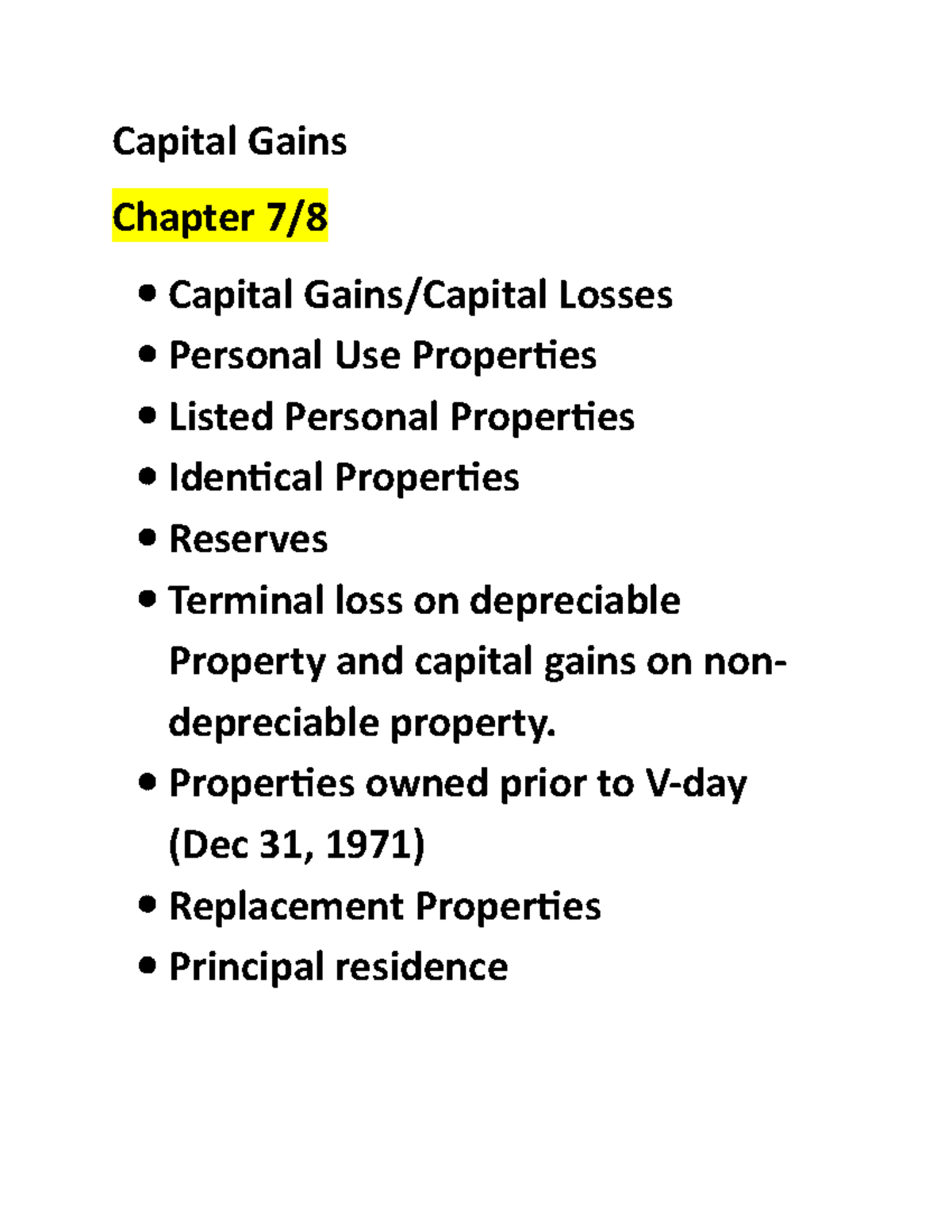 ACCT 73020 Winter 2018 - Lesson 8 Notes - Capital Gains Chapter 7/8 ...