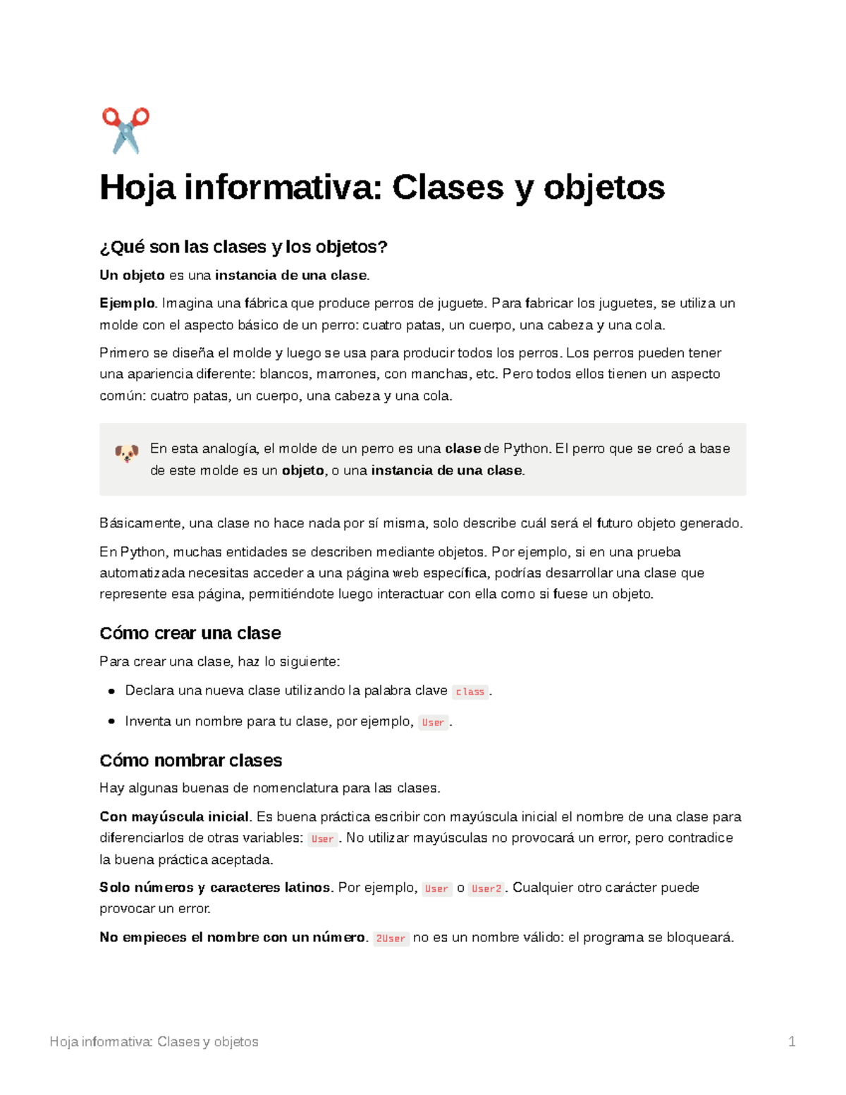 Hoja Informativa Clases Y Objetos Hoja Informativa Clases Y Objetos