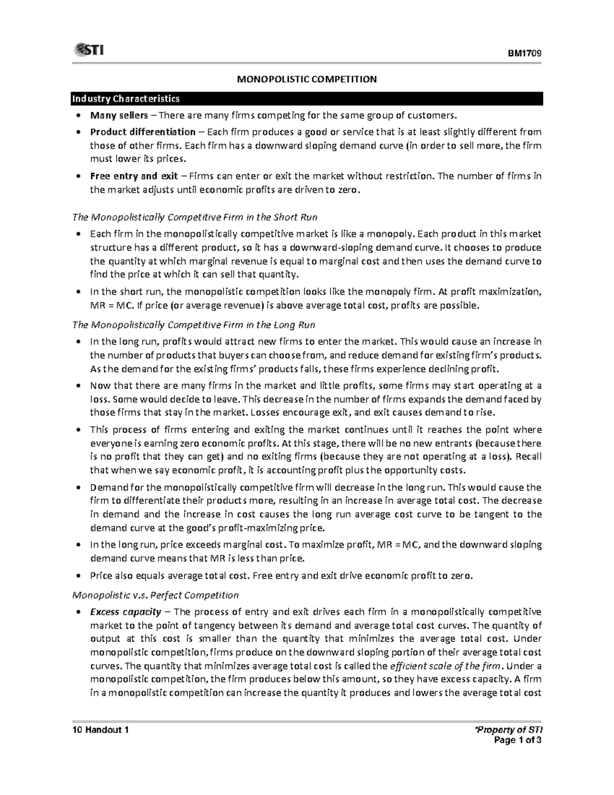 10 Handout 1 Monopolistic- Competition - BM 10 Handout 1 *Property of ...
