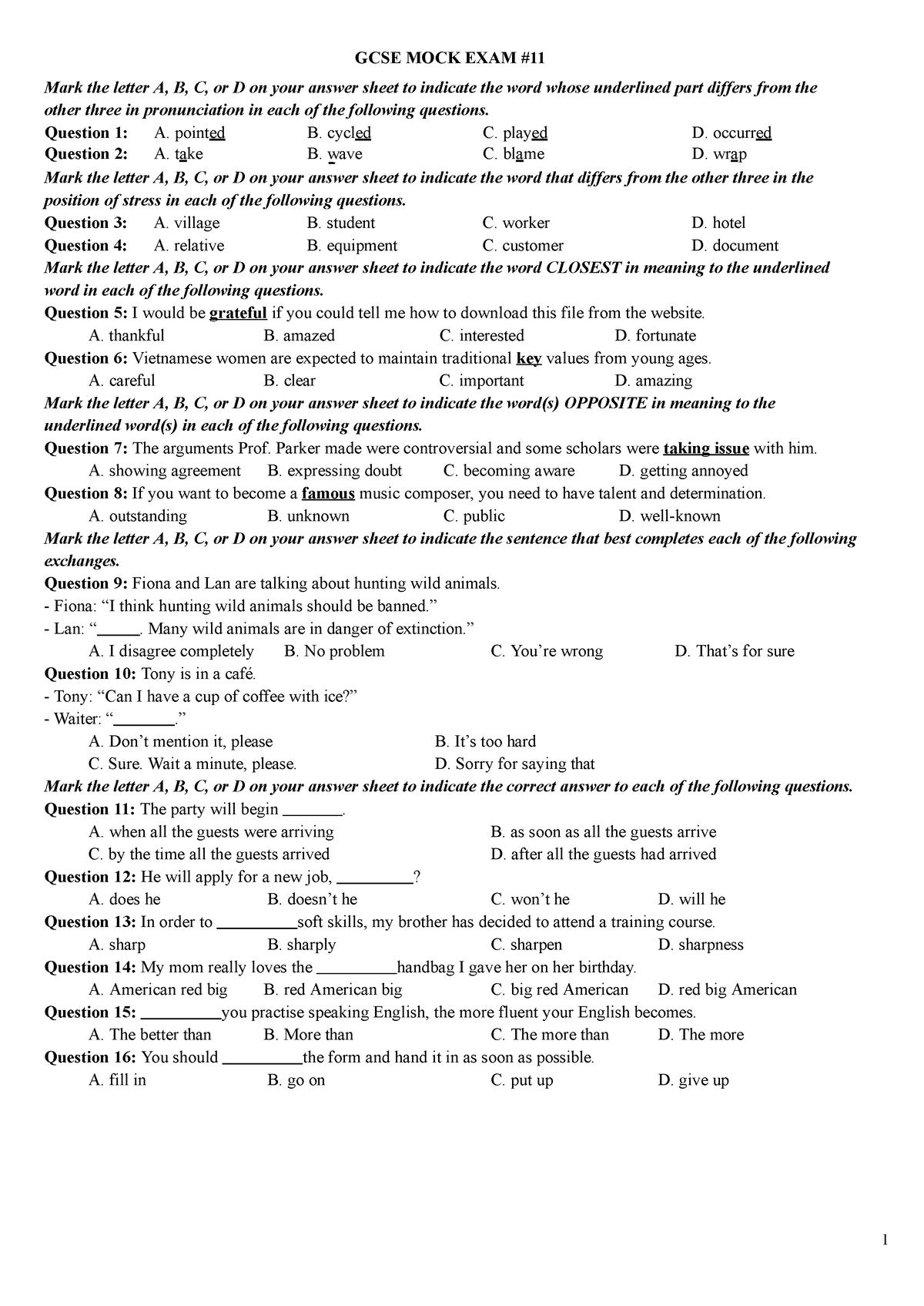 GCSE-11 - a diverse and captivating material for English learners in ...