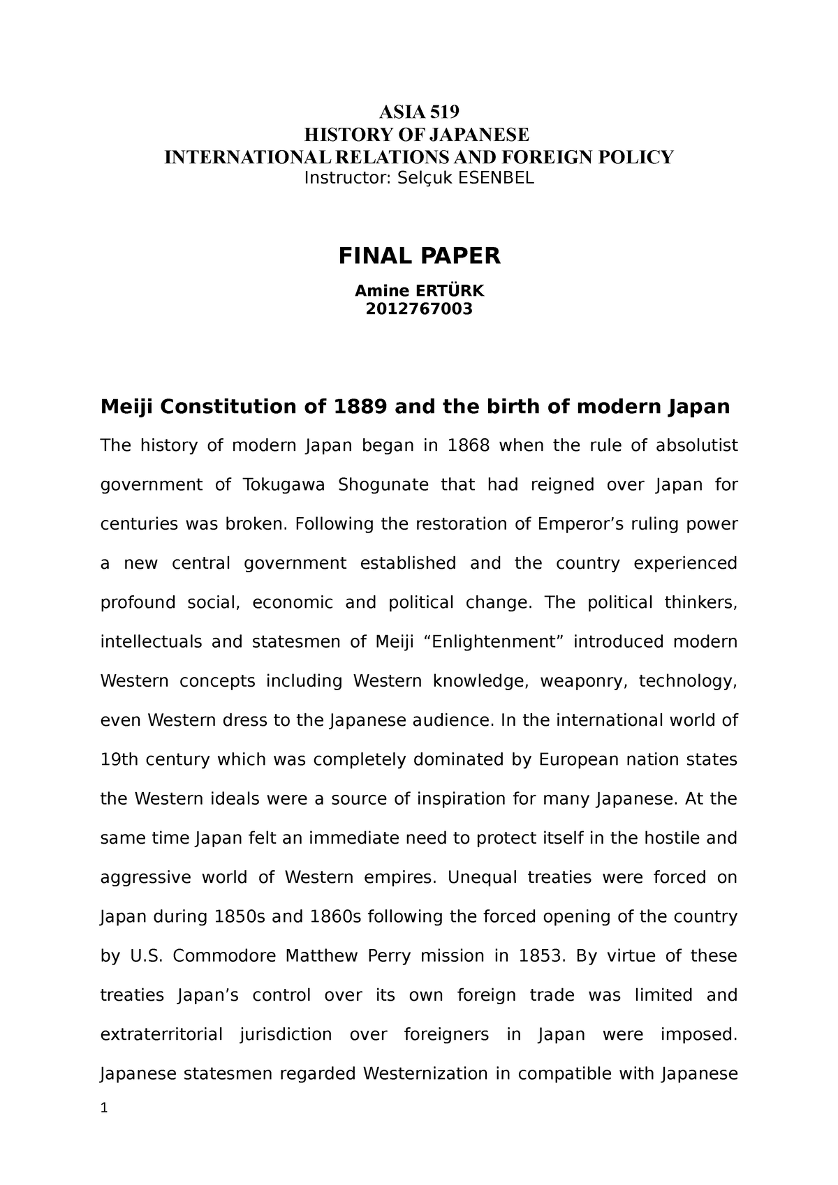 Meiji Constitution of 1889 and the birth - Following the restoration of ...