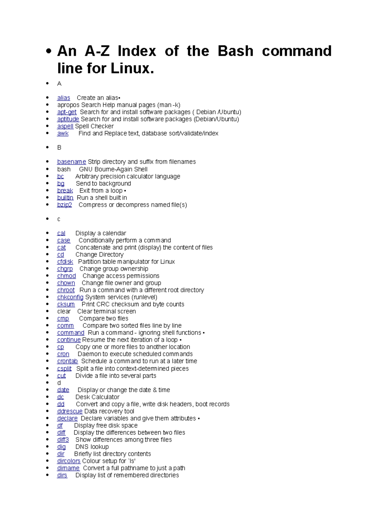 Linux commands from a to z - An A-Z Index of the Bash command line for ...