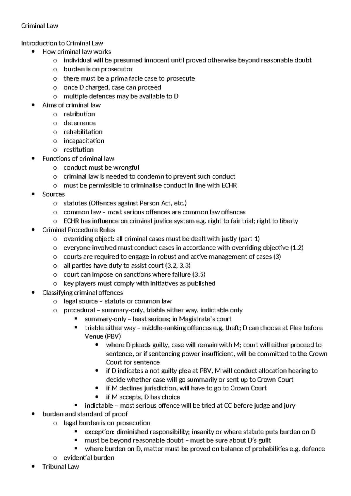 Criminal Law - Notes - Criminal Law Introduction to Criminal Law How ...