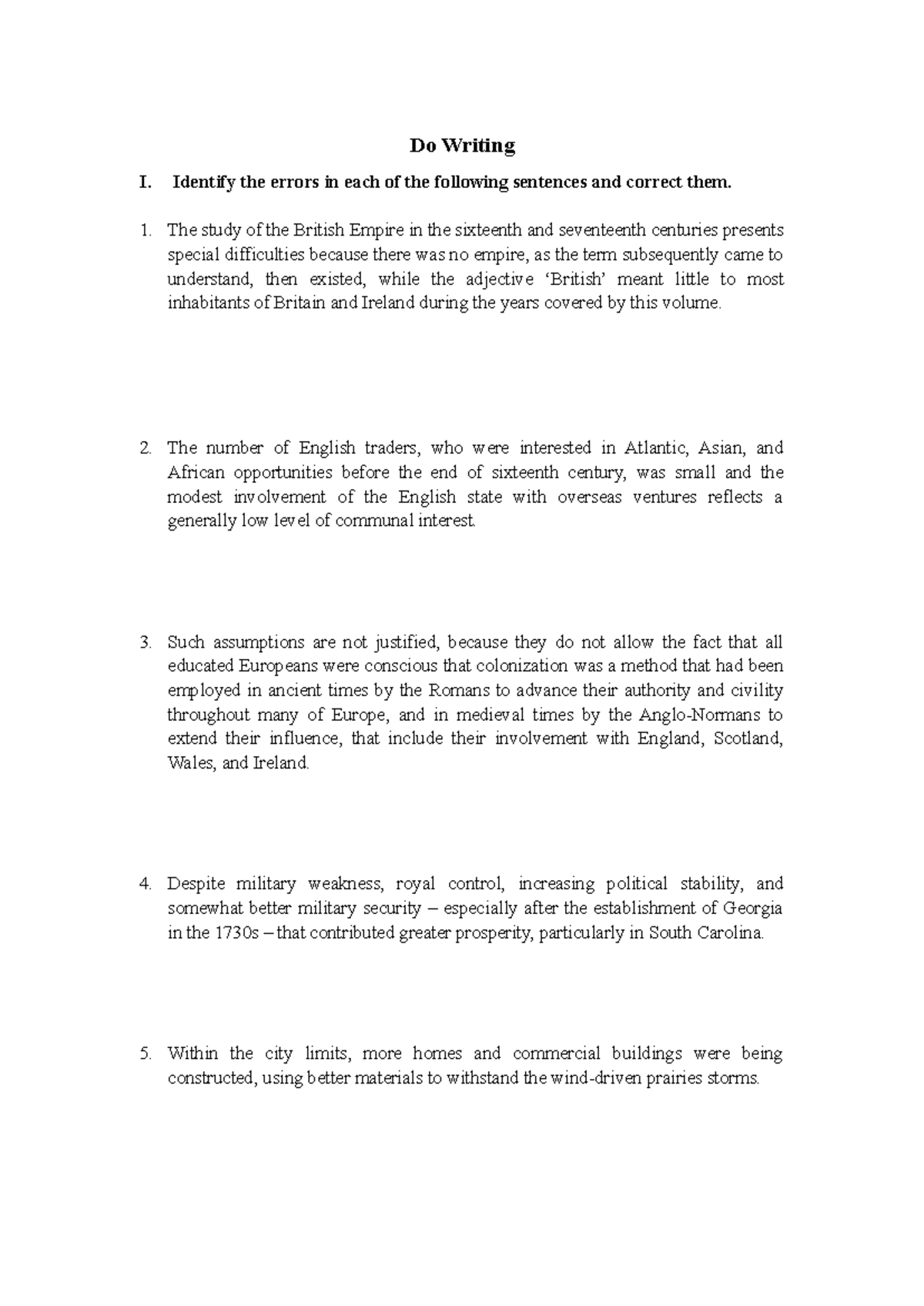 Error Indentification and Correction - Do Writing I. Identify the ...