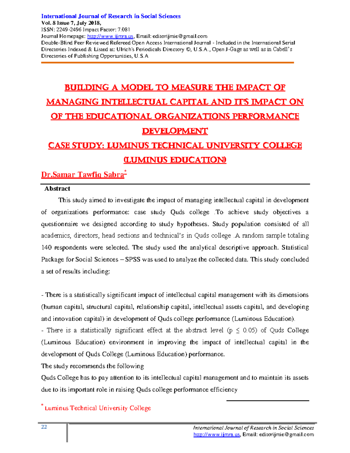 Building A Model to Measure the Impact of Managing Intellectual Capital ...