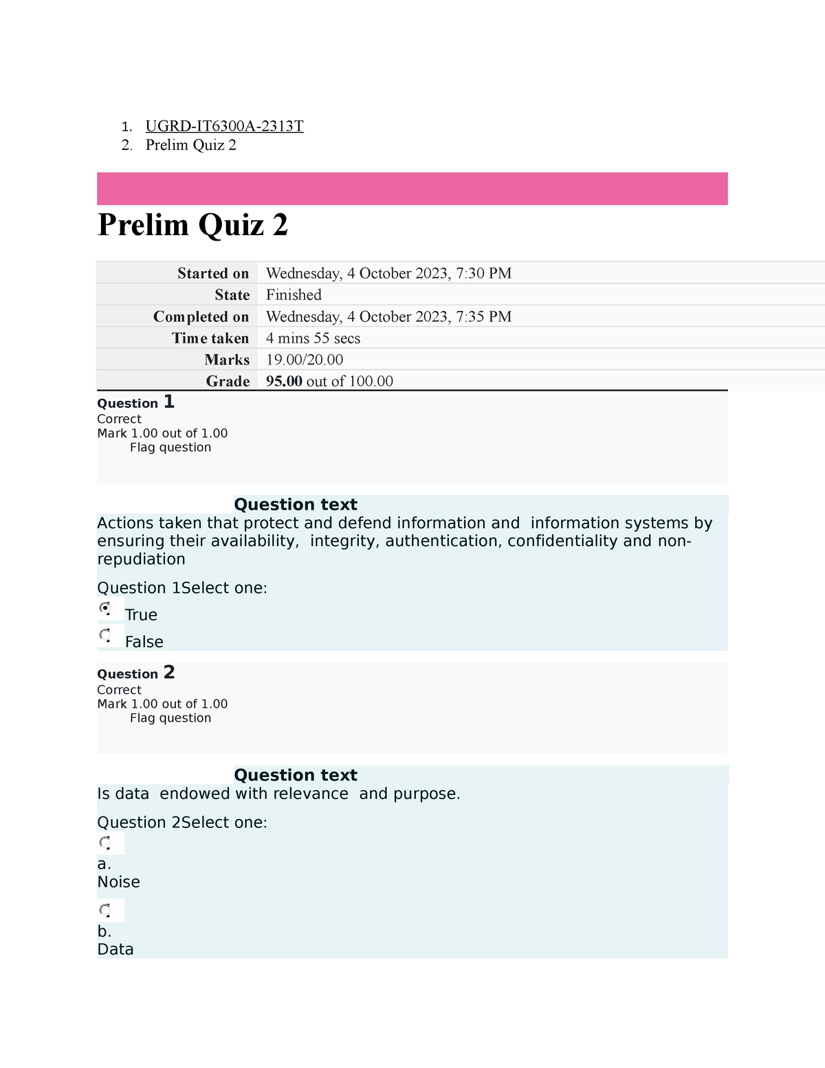 UGRD-IT6300A Information Assurance And Security 1 Prelim Quiz 2 - 1 ...