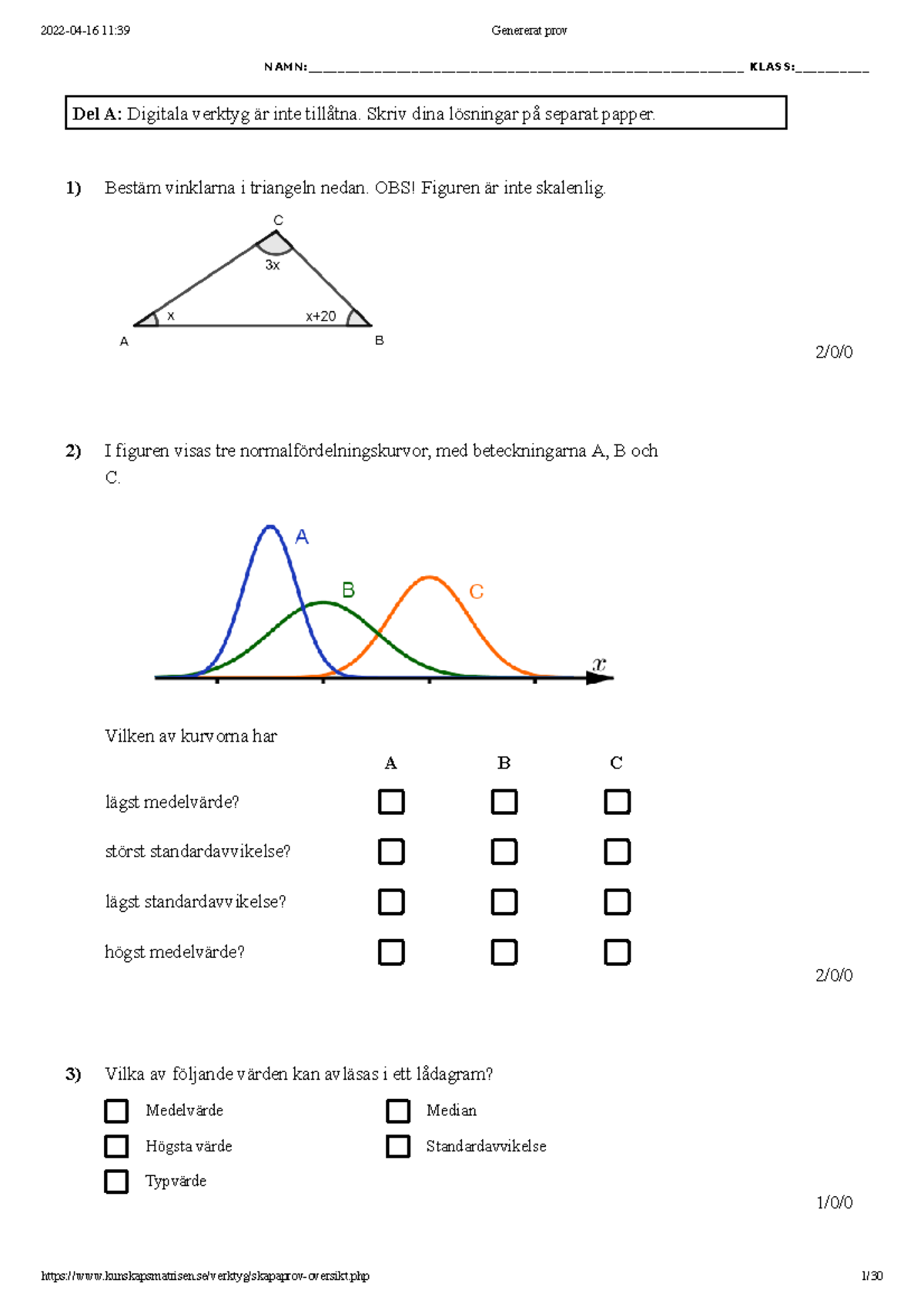 Övningsprov Geometri & Statistik VT22 - 1) 2) 3) - Studocu