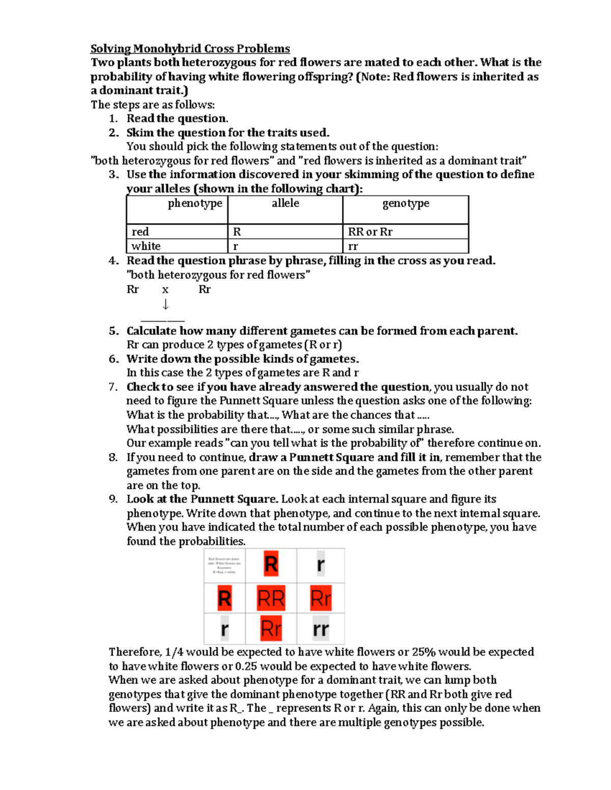 Introtosolving Gentics Problems - Solving Monohybrid Cross Problems Two ...