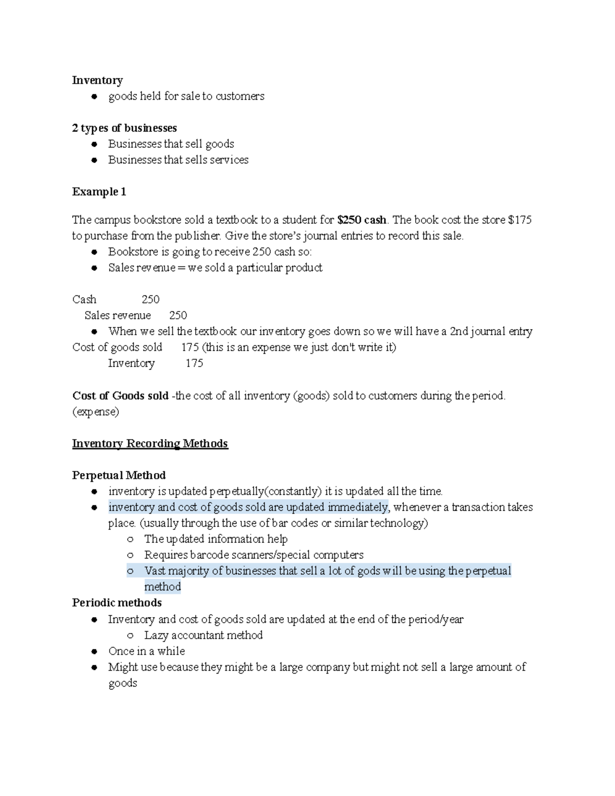 BUS 20 Lecture 11 Inventory 1 Inventory goods held for sale to