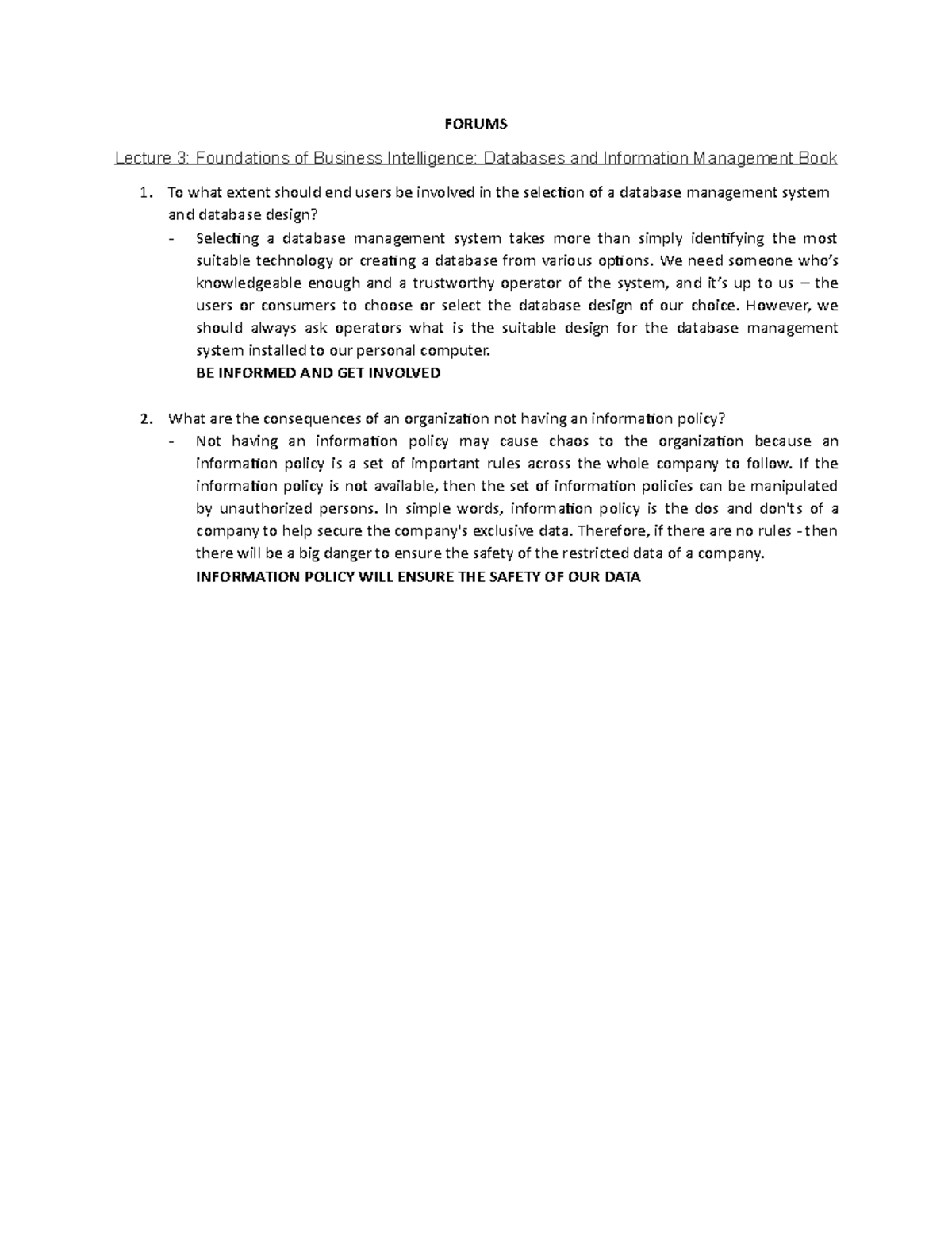 Forums Lecture notes 13 FORUMS Lecture 3 Foundations of Business