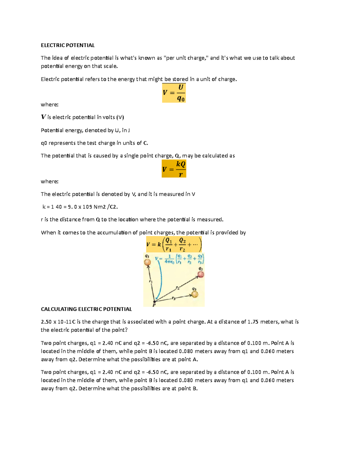 Electric Potential - ELECTRIC POTENTIAL The idea of electric potential ...