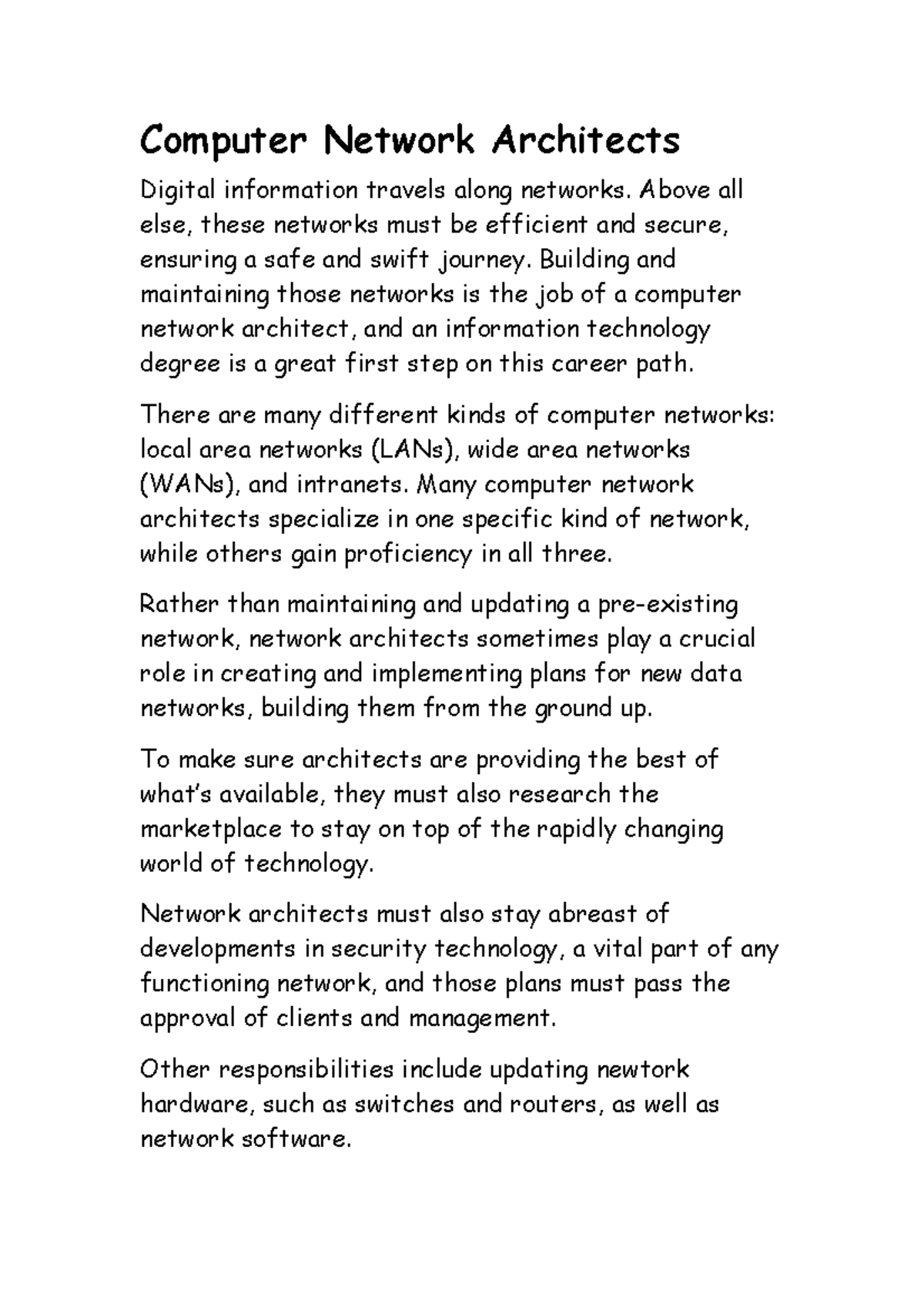 Computer Network Architects Lecture Guides Computer Network Architects Digital information